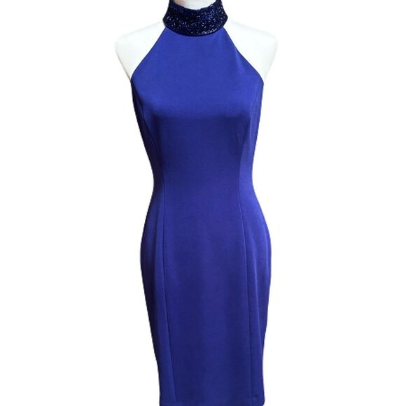 Alex Evenings Royal Blue Bead led Collar Cocktail Dress | Sz. 6 - Picture 1 of 10